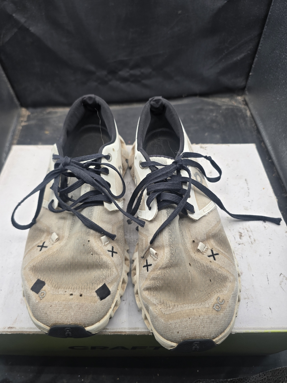 On Running Beige and Black Women's Running Sneakers
